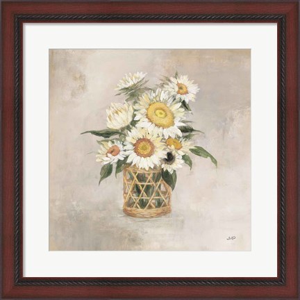 Framed Sunflowers in Rattan Print