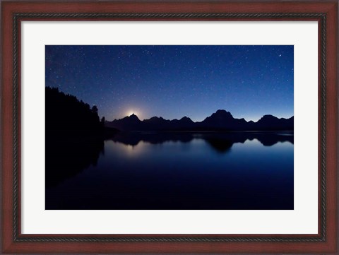 Framed Moon Set Starry Teton Reflection Print