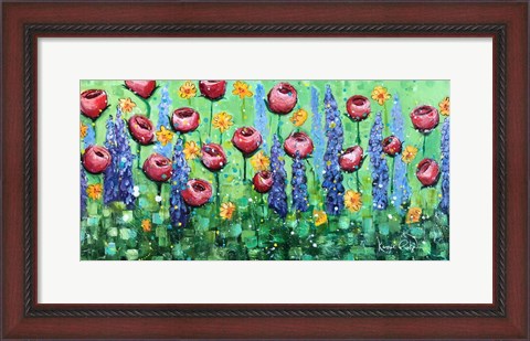 Framed Wild Flowers in Green Print