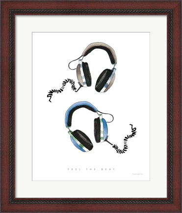 Framed Headphones Love Blue Gray Print