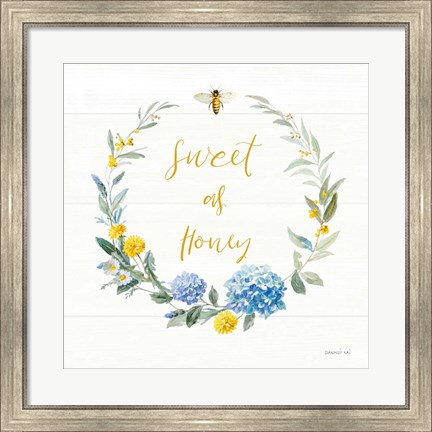 Framed Bees and Blooms - Sweet As Honey Wreath Print