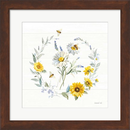 Framed Bees and Blooms Flowers II with Wreath Print