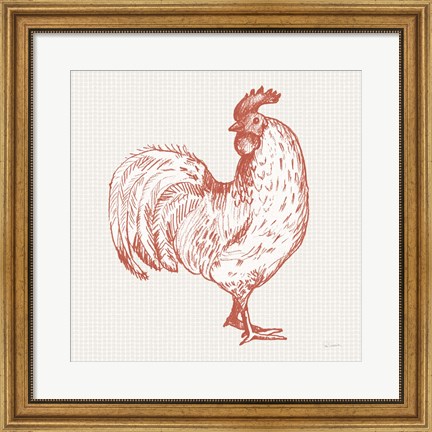 Framed Cottage Rooster III Red Print