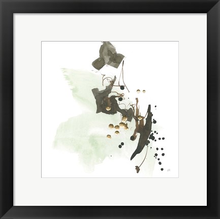 Framed Gold Dots II Green Print