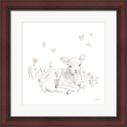 Framed Spring Lambs III Neutral Print