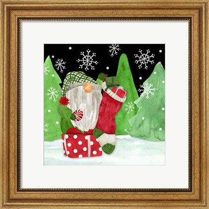 Framed Gnome for Christmas IV-Gnome Stocking Print