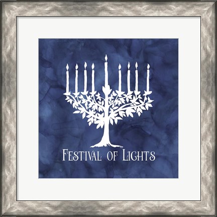 Framed Festival of Lights Blue IV-Menorah Print