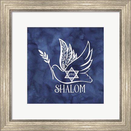 Framed Festival of Lights Blue V-Shalom Dove Print