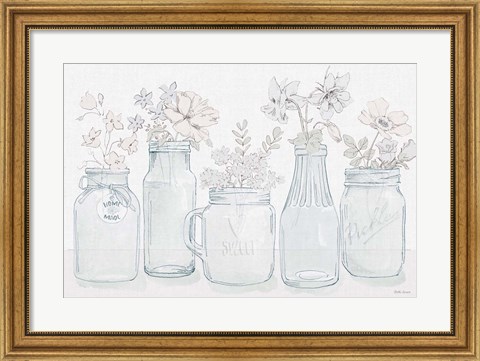 Framed Peaceful Petals I Blue Gray Print