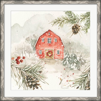 Framed Poinsettia Village III Print