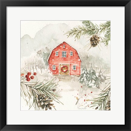 Framed Poinsettia Village III Print