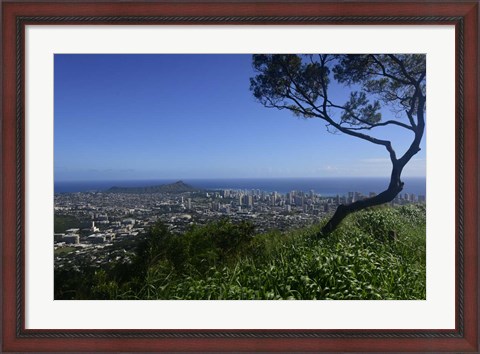 Framed View from Tantalus Lookout Overlooking Honolulu, Oahu, Hawaii Print