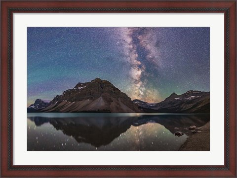 Framed Milky Way Reflections at Bow Lake in Banff National Park, Alberta Print