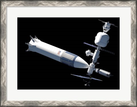 Framed Lunar Gateway Space Station Concept, With Spacex Lunar Starship Print