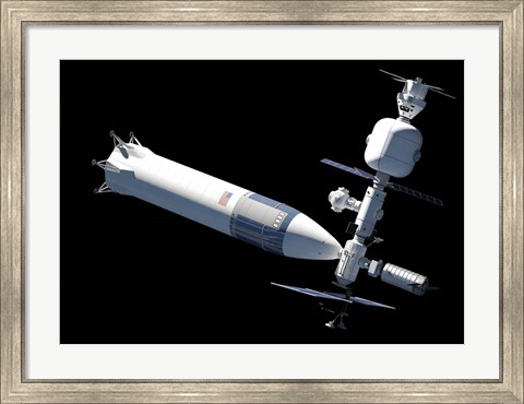 Framed Lunar Gateway Space Station Concept, With Spacex Lunar Starship Print