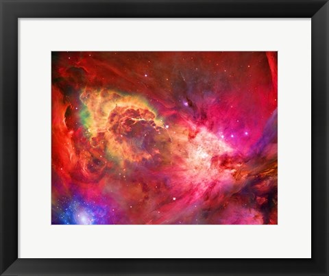 Framed Vivid Nebulae in Pink and Red Colors Print