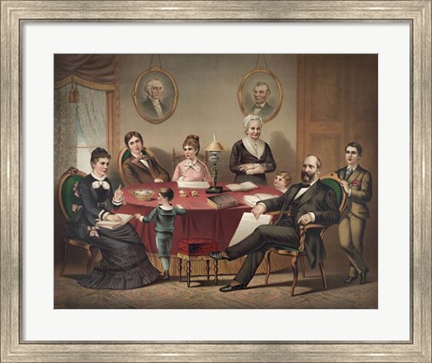 Framed President Garfield and his Family sitting at a Table Print