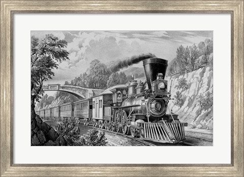 Framed Train passing from under a Bridge Print