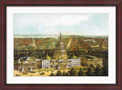 Framed Bird&#39;s eye view of Washington DC with the US Capitol up front Print