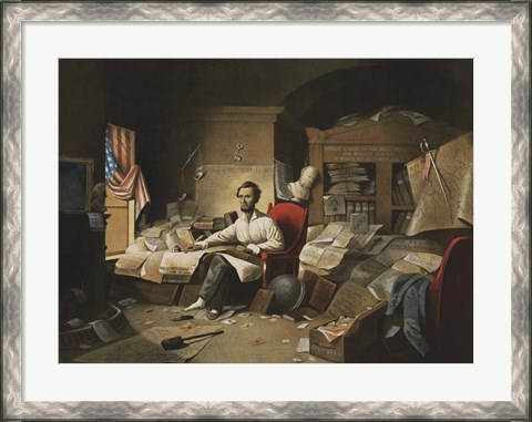 Framed President Lincoln, writing the Proclamation of Freedom, January 1, 1863 Print