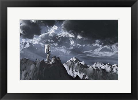 Framed Human Astronaut Exploring An Alien Exoplanet Print