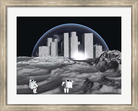 Framed Lunar City and Astronauts Print