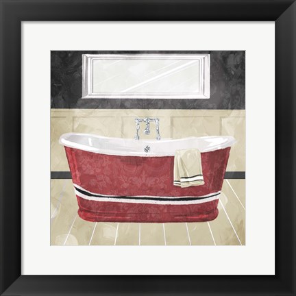 Framed Bathroom Florals Crimson Print