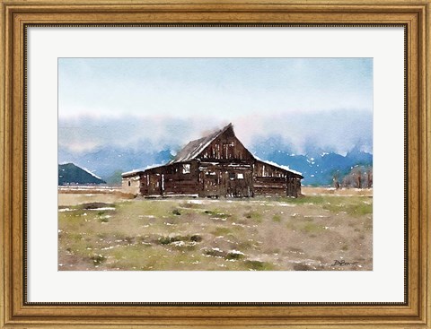 Framed Barn In The Mountains Print