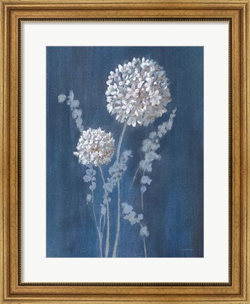 Framed Airy Blooms I Dark Blue Print