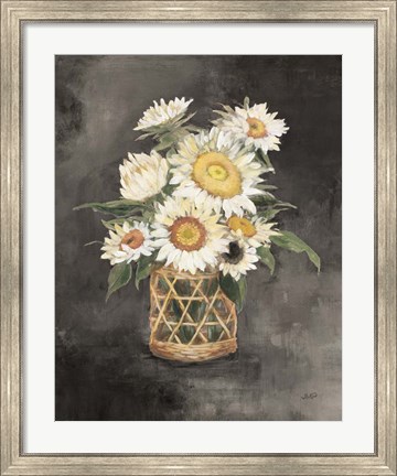 Framed Sunflowers in Rattan Black Crop Print