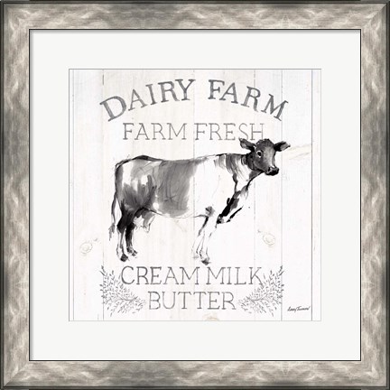 Framed Dairy Farm Wood Black Cow Sq Print