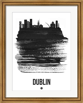 Framed Dublin Skyline Brush Stroke Black Print