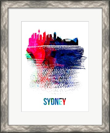 Framed Sydney Skyline Brush Stroke Watercolor Print