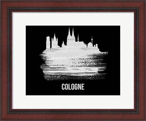 Framed Cologne Skyline Brush Stroke White Print