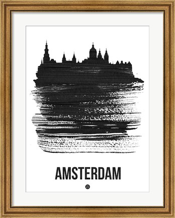 Framed Amsterdam Skyline Brush Stroke Black Print