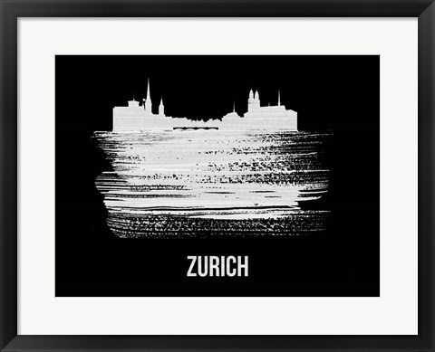 Framed Zurich Skyline Brush Stroke White Print