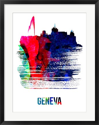 Framed Geneva Skyline Brush Stroke Watercolor Print