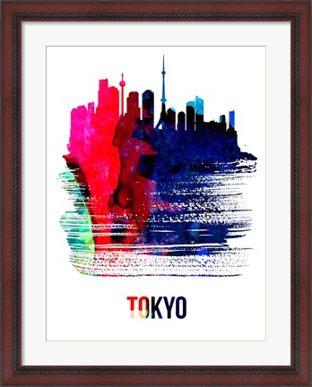 Framed Tokyo Skyline Brush Stroke Watercolor Print