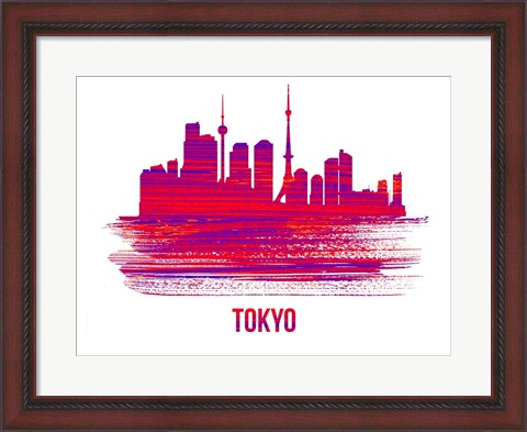 Framed Tokyo Skyline Brush Stroke Red Print