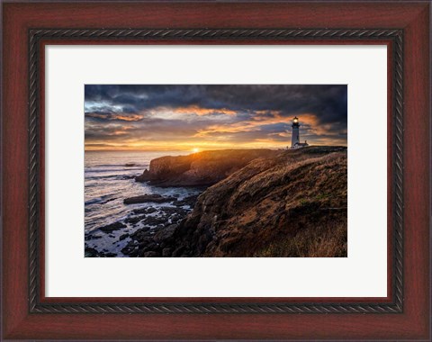 Framed Sunset at Yaquina Head Lighthouse Print