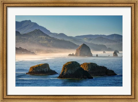 Framed Misty Morning on Cannon Beach Print