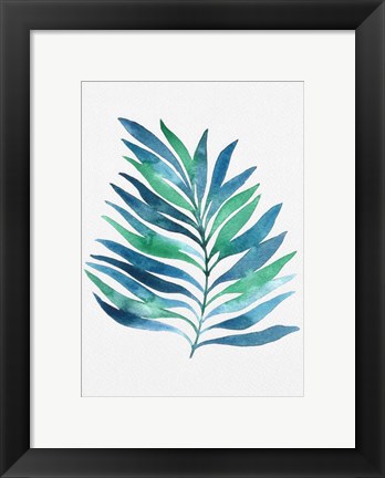 Framed Blue and Green Watercolor Leaves 1 Print