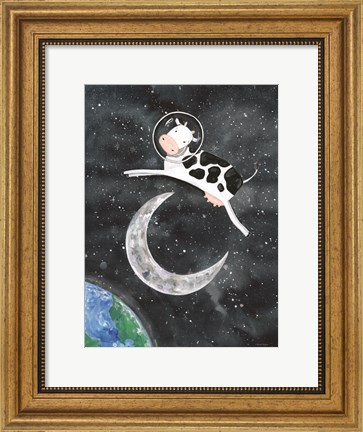 Framed Astro Cow Jumps Over the Moon Print