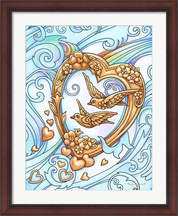 Framed Love Birds in Gold Print