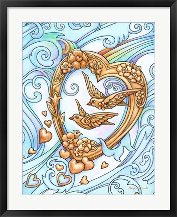 Framed Love Birds in Gold Print