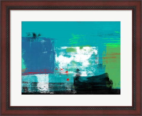 Framed Abstract Turquoise and White Print
