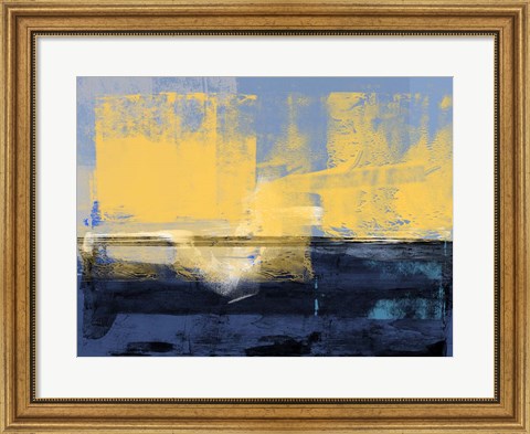 Framed Abstract Dark Blue and Yellow Print