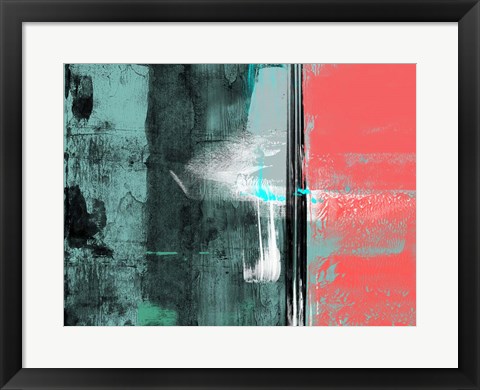 Framed Abstract Green and Orange Print