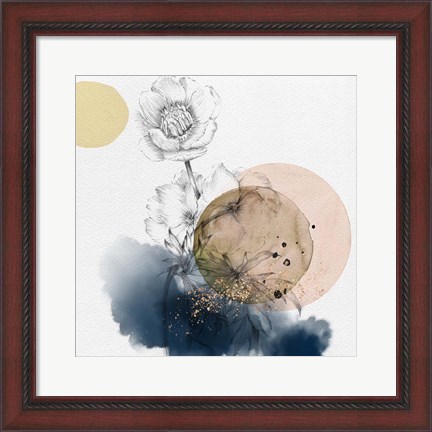 Framed Flower and Watercolor Circles Print