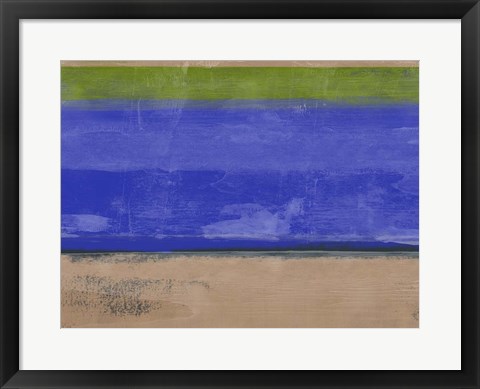 Framed Abstract Blue and Olive Print